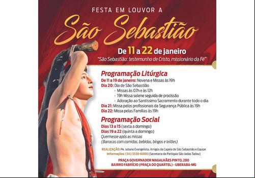 Festa em louvou a São Sebastião de 11 a 22 de janeiro (Foto/Divulgação)