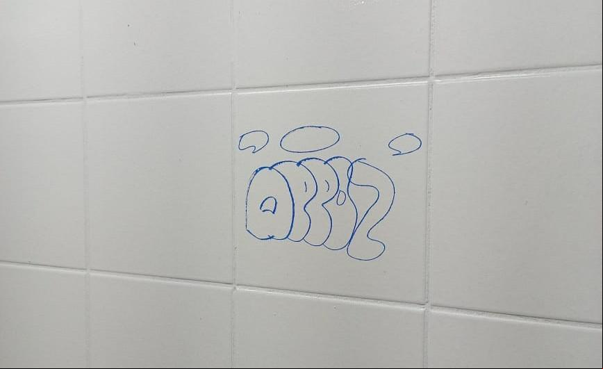 Banheiro feminino do Parque das Acácias volta a ser alvo de pichação após receber pintura (Foto/Divulgação)
