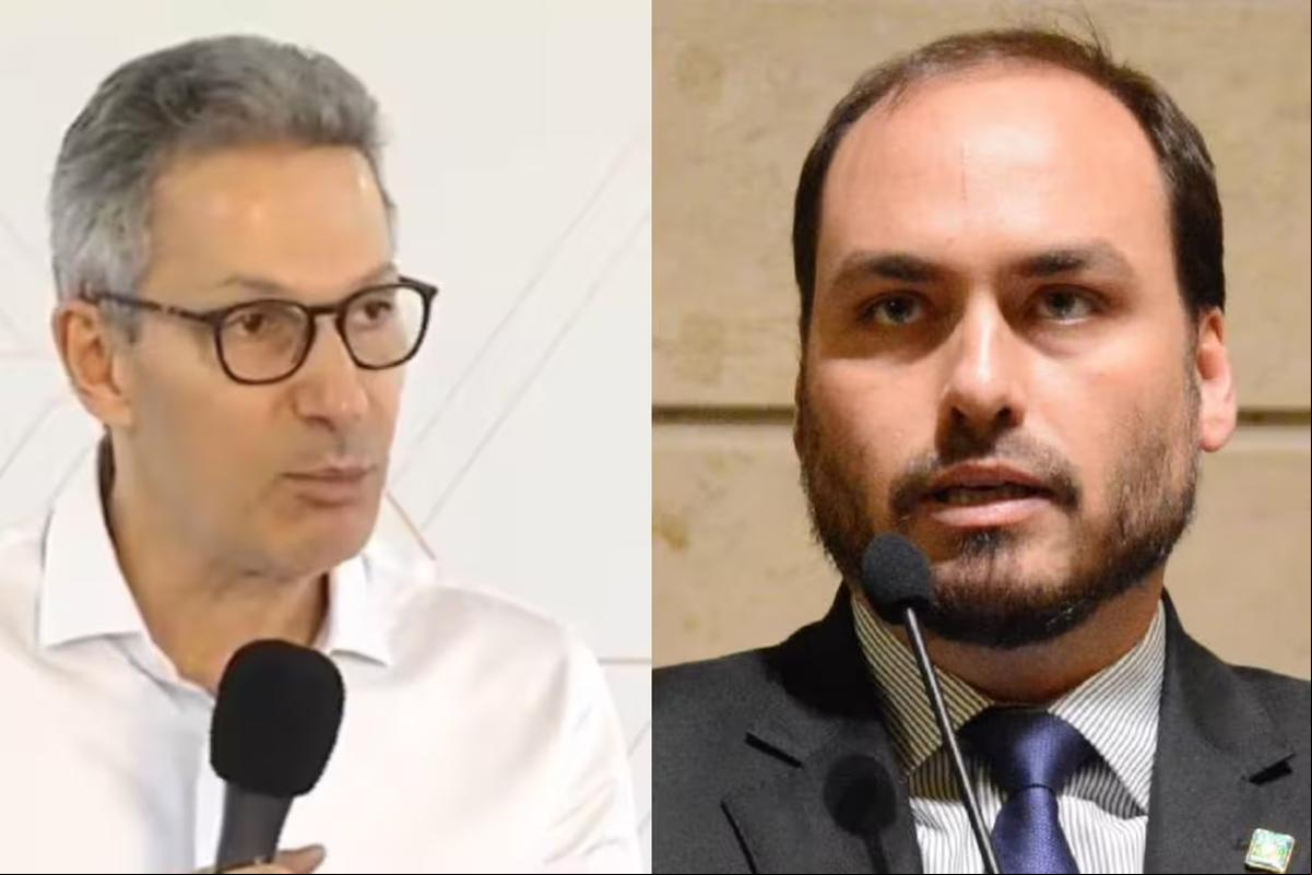 Em resposta a declarações recentes de Romeu Zema (Novo) sobre seu apoio crítico ao ex-presidente Jair Bolsonaro (PL) e sua família, Carlos Bolsonaro disparou contra o chefe do Executivo mineiro (Foto/Montagem/Divulgação)