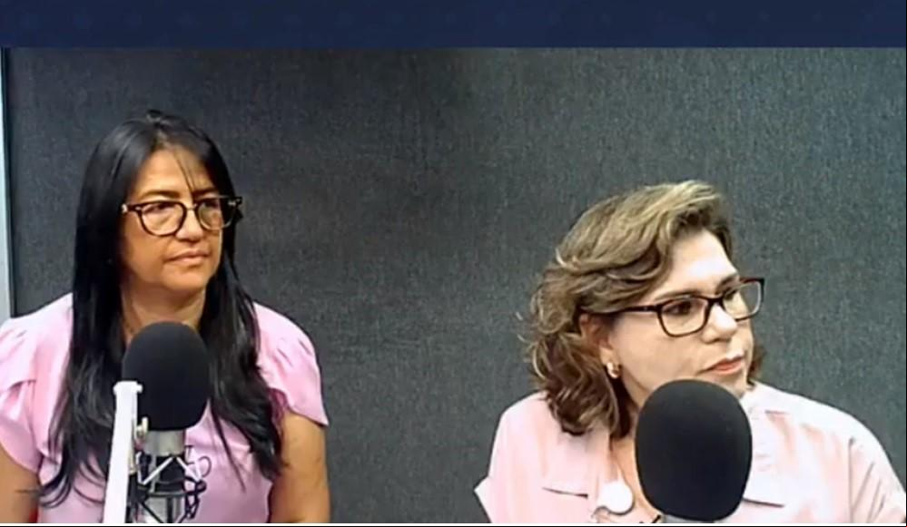 A coordenadora istrativa e contábil da Funepu, Keila Cristina Telles Furtado, e a presidente, Gislei Rocha, durante entrevista à Rádio JM (Foto/Reprodução)