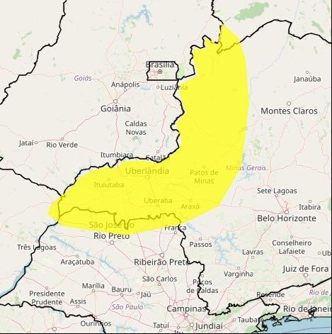 Alerta para chuvas intensas está sobre toda a região do Triângulo Mineiro (Foto/Reprodução Inmet)