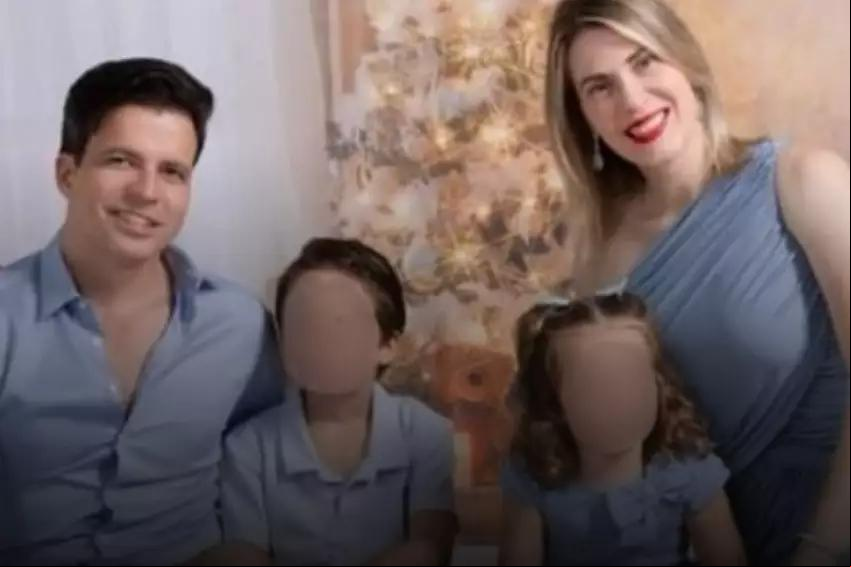 Mireylle Fries, o marido Bruno Almeida Souza e os filhos. Família sobreviveu a acidente aéreo (Foto/Reprodução)
