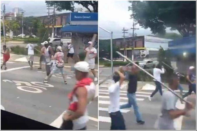 Dezenas de torcedores dos dois times com rojões e barras de ferro prontos para o confronto (Foto/Correio Braziliense)