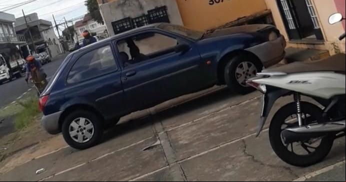 “O pessoal que faz a poda do mato na calçada coloca tela para proteger os carros que am na rua, mas não colocam para os carros que estão estacionados na calçada”, diz o denunciante (Foto/Divulgação)