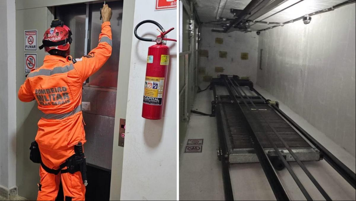 O Corpo de Bombeiros foi acionado para resgatar os presos no elevador (Foto: CBMMG / Divulgação)