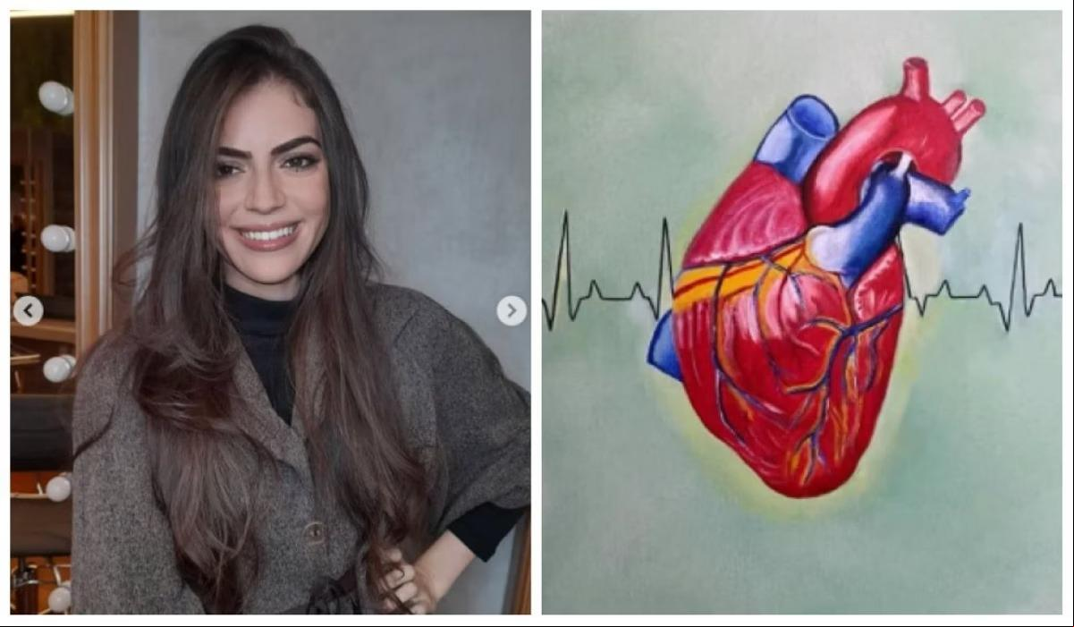 A modelo e artista plástica Kawara Welch e sua obra "Meu Coração em Sua Mão", simbolizando a obsessão pelo médico (Foto/Reprodução/Instagram/@kawawelch)